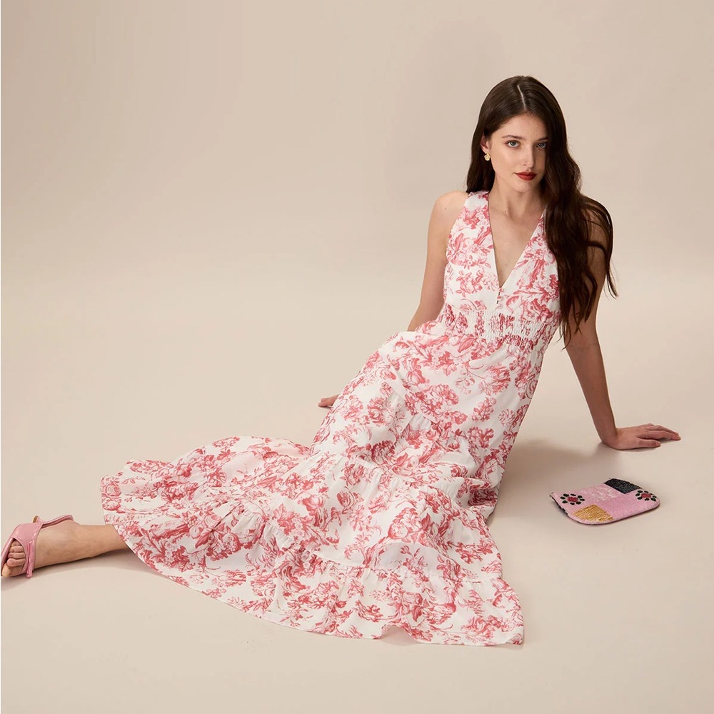 Rihoas Women's Red Floral Ruched Sleeveless Maxi Dress - Picture 4 of 6